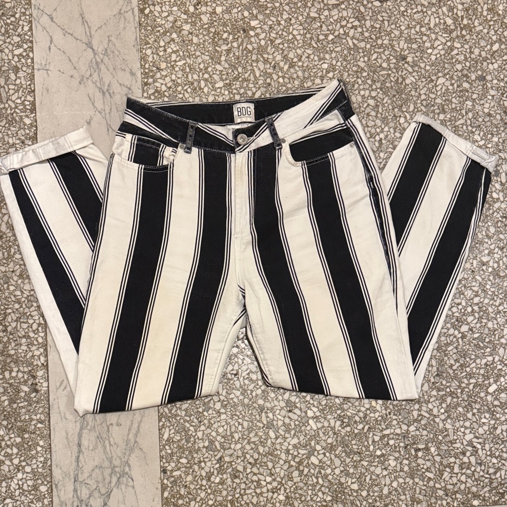 BDG Black and White Striped Mom Jeans